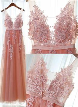 Picture of Pretty Pink Long New Formal Dresses, Party Dresses with Lace Applique